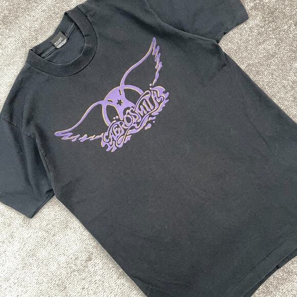 Vintage 90's Aerosmith Music Band Large Solid Black Short Sleeve T-Shirt - Picture 7 of 12